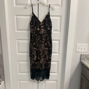 David's Bridal Black and Nude Lace Dress
